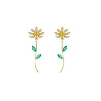 Cubic Zirconia Micro Pave Brass Earring Sunflower real gold plated fashion jewelry & micro pave cubic zirconia & for woman golden nickel lead & cadmium free Sold By Pair