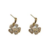 Cubic Zirconia Micro Pave Brass Earring with Plastic Pearl Flower gold color plated fashion jewelry & micro pave cubic zirconia & for woman golden nickel lead & cadmium free Sold By Pair