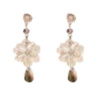 Brass Drop Earring Zinc Alloy with Crystal & Acrylic Flower silver color plated fashion jewelry & for woman & with rhinestone white Sold By Pair
