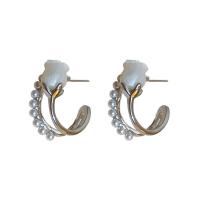 Brass Stud Earring with Plastic Pearl & Acrylic Tulip plated fashion jewelry & for woman nickel lead & cadmium free Sold By Pair