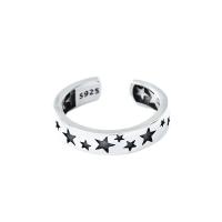 925 de prata esterlina Cuff Ring Finger, Ajustável & com padrão de estrela & para mulher, vendido por PC