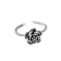 925 de prata esterlina Cuff Ring Finger, Flor, Ajustável & para mulher, vendido por PC