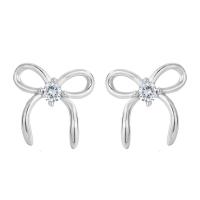 925 Sterling Silver Stud Earrings Bowknot plated micro pave cubic zirconia & for woman Sold By PC