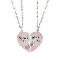 Stainless Steel Jewelry Necklace, 201 Stainless Steel, Heart, 2 pieces & Unisex & oval chain & with letter pattern, original color, Length:Approx 17.7 Inch, Sold By PC