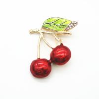 Enamel Brooch Zinc Alloy Cherry gold color plated for woman & with rhinestone nickel lead & cadmium free 30-60mm Sold By Lot