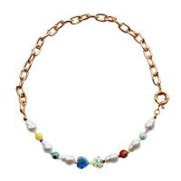 Lampwork Necklace Zinc Alloy with Lampwork & Glass Pearl gold color plated Bohemian style & for woman Random Color Length Approx 18.5 Inch Sold By PC