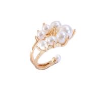 Tibetan Style Cuff Finger Ring, with Plastic Pearl, gold color plated, Adjustable & for woman, 17mm, Sold By PC