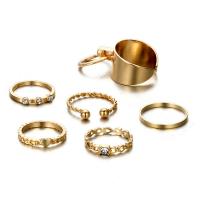 سبائك الزنك خاتم مجموعة, لون الذهب مطلي, 6 قطع & للمرأة & مع حجر الراين, 18mm,16mm,16.6mm,17.8mm, تباع بواسطة تعيين