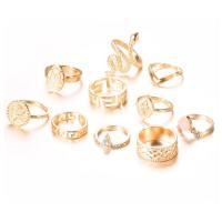 Juego de anillos de aleación de zinc, chapado en color dorado, 10 piezas & para mujer & con diamantes de imitación, 16mm,15mm,17mm,18mm, Vendido por Set