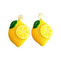 Resin Earring with Zinc Alloy Fruit & for woman multi-colored 65mm Sold By Pair