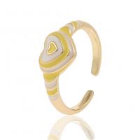 Brass Finger Ring, Heart, gold color plated, Adjustable & for woman & enamel, more colors for choice, 8.80x21mm, Sold By PC