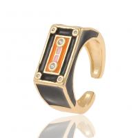 Cúbicos Circonia Micro Pave anillo de latón, metal, chapado en color dorado, Ajustable & micro arcilla de zirconia cúbica & para mujer & esmalte, más colores para la opción, 10x23mm, Vendido por UD