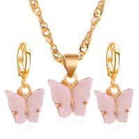 Acrylic Jewelry Set earring & necklace Zinc Alloy with Acrylic Butterfly gold color plated 2 pieces & fashion jewelry & for woman nickel lead & cadmium free Length Approx 20.08 Inch Sold By Set