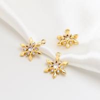 Rhinestone Brass Pendants Snowflake real gold plated DIY & with rhinestone golden nickel lead & cadmium free Sold By PC