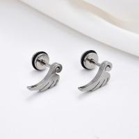 Stainless Steel Stud Earrings, 304 Stainless Steel, Wing Shape, fashion jewelry & Unisex, original color, 6x14mm, Sold By Pair