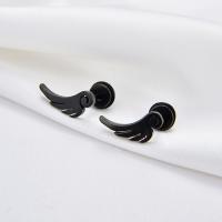 Stainless Steel Stud Earrings, 304 Stainless Steel, Wing Shape, fashion jewelry & Unisex, black, 6x14mm, Sold By Pair