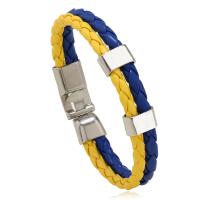 PU Leather Cord Bracelets, with Tibetan Style, polished, fashion jewelry & Unisex, two different colored, 220x10mm, Sold By PC