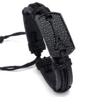PU Leather Cord Bracelets, with Linen & Tibetan Style, gun black plated, fashion jewelry & Unisex, black, 12*170-180mm, Sold By PC