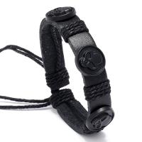 Bracelets cordon PU, cuir PU, avec Chanvre & alliage de zinc, pistolet noir plaqué, bijoux de mode & unisexe, noire, 12*170-180mm, Vendu par PC