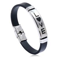 Silicone Bracelets with Stainless Steel polished fashion jewelry & Unisex black Sold By PC