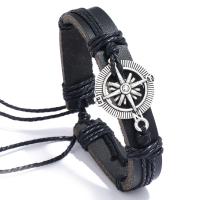 Cowhide Bracelet, with Linen & Tibetan Style, fashion jewelry & Unisex, black, 12*170-180mm, Sold By PC