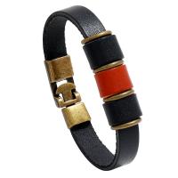 Cowhide Bracelet with Iron & Zinc Alloy antique brass color plated fashion jewelry & Unisex black Sold By PC