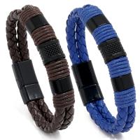 PU Leather Cord Bracelets with Wax Cord & Zinc Alloy gun black plated fashion jewelry & Unisex Sold By PC