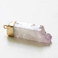 Ice Quartz Agate Pendant, with Brass, gold color plated, Unisex, mixed colors, 12x45mm, Sold By PC