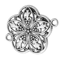Flower Tibetan Style Connector, antique silver color plated, DIY & 1/1 loop & hollow, nickel, lead & cadmium free, 35x30x2mm, Hole:Approx 2mm, Sold By KG