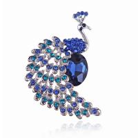 Rhinestone Brooch, Tibetan Style, Peacock, fashion jewelry & for woman & with rhinestone, blue, nickel, lead & cadmium free, 35x55mm, Sold By PC