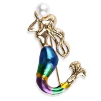 Zinc Alloy Brooches with Plastic Pearl Mermaid plated fashion jewelry & for woman nickel lead & cadmium free Sold By PC