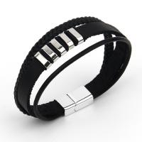 PU Leather Bracelet with Zinc Alloy plated fashion jewelry & multilayer & for man Length 21.5 cm Sold By PC