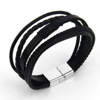 PU Leather Bracelet with Cowhide & Zinc Alloy plated fashion jewelry & multilayer & for man 15mm Length 20.5 cm Sold By PC