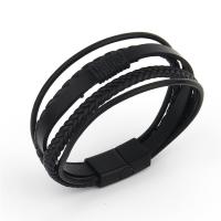PU Leather Bracelet plumbum black color plated fashion jewelry & multilayer & for man Length 20.8 cm Sold By PC