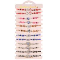 Evil Eye Jewelry Bracelet Wax Cord with Glass & Zinc Alloy Tree silver color plated 12 pieces & Adjustable & fashion jewelry & for couple & with rhinestone mixed colors Length 17-24 cm Sold By Set