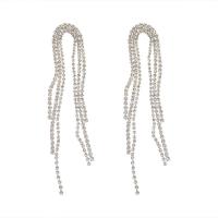 Fashion Fringe Earrings Zinc Alloy silver color plated fashion jewelry & micro pave cubic zirconia & for woman silver color nickel lead & cadmium free Sold By Pair