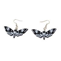 Acrylic Drop Earring, with Tibetan Style, Butterfly, silver color plated, fashion jewelry & for woman, black, 51x47mm, Sold By Pair