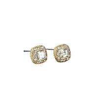 Zinc Alloy Stud Earring Square plated fashion jewelry & Unisex & with rhinestone nickel lead & cadmium free Sold By Pair