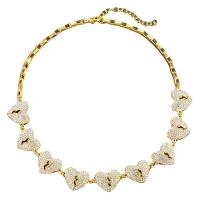 Tibetan Style Jewelry Necklace, Heart, gold color plated, fashion jewelry & Unisex & with rhinestone, golden, nickel, lead & cadmium free, 19mm, Length:18 Inch, Sold By PC