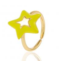 Brass Finger Ring Star gold color plated Adjustable & for woman & enamel 21mm Sold By PC