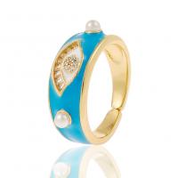 Cubique anneau en laiton Circonia Micro Pave, Placage de couleur d'or, Réglable & pavé de micro zircon & pour femme & avec les perles en plastique & émail, plus de couleurs à choisir, 21mm, Vendu par PC