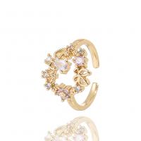 Cubique anneau en laiton Circonia Micro Pave, Placage de couleur d'or, Réglable & pavé de micro zircon & pour femme & creux, 22mm, Vendu par PC