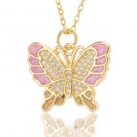 Cubic Zircon Micro Pave Brass Necklace Butterfly gold color plated & micro pave cubic zirconia & for woman & enamel Length Approx 17.7 Inch Sold By PC