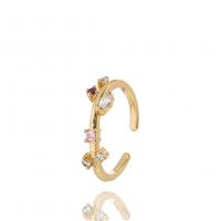 Cubique anneau en laiton Circonia Micro Pave, Placage de couleur d'or, Réglable & pavé de micro zircon & pour femme, multicolore, 21mm, Vendu par PC