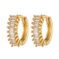 Cúbicos Circonia Micro Pave anillo de latón, metal, chapado en color dorado, micro arcilla de zirconia cúbica & para mujer, 14mm, Vendido por Par
