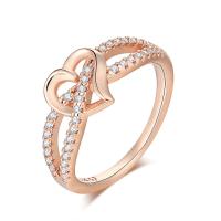 Cubic Zirconia Micro Pave Brass Ring Heart plated & micro pave cubic zirconia & for woman & hollow nickel lead & cadmium free 1mm US Ring Sold By PC