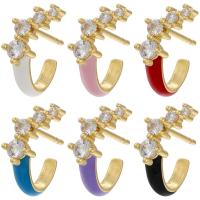 Cubic Zirconia Micro Pave Brass Earring, gold color plated, micro pave cubic zirconia & for woman & enamel, more colors for choice, 6x14mm, Sold By Pair