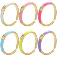 Kubisk Circonia Micro bane messing Ring, forgyldt, Justerbar & Micro Pave cubic zirconia & for kvinde & emalje, flere farver til valg, 21x17mm, Solgt af PC