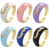 Kubisk Circonia Micro bane messing Ring, guldfarve belagt, Justerbar & Micro Pave cubic zirconia & for kvinde & emalje, flere farver til valg, 23x9mm, Solgt af PC