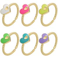 Brass Finger Ring, Heart, gold color plated, Adjustable & for woman & enamel, more colors for choice, 21x8mm, Sold By PC